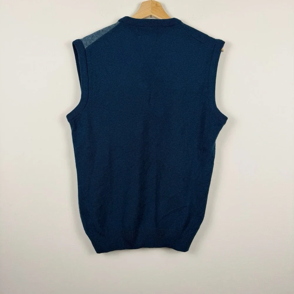 Bonanza Lambs Wool Sweater Vest Men's Size 40 Blue Colorblock V-Neck Knit